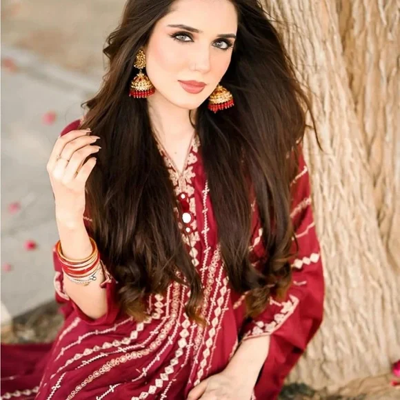 NWOT Pakitani Shalwar Kameez/Indian Salwar Kameez/Maroon Kaftan SZ Medium - Picture 5 of 11